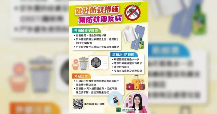 深水埗增一宗本地登革熱 衞生防護中心籲市民防蚊