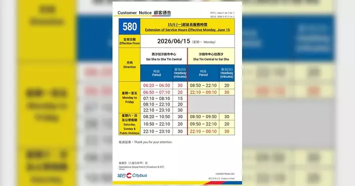 城巴三線6月15日起加強服務 580及589加密班次587增設車站