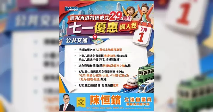 陳恒鑌分享七一優惠懶人包 多項服務免費慶回歸