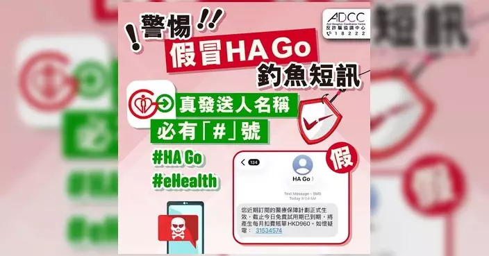 提防假冒HA Go及eHealth釣魚短訊 警方籲勿回撥不明電話