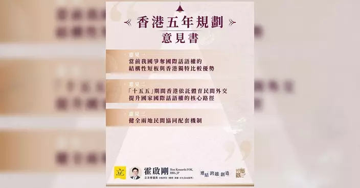 霍啟剛向特首提交意見書 倡聚焦體育文化國際化