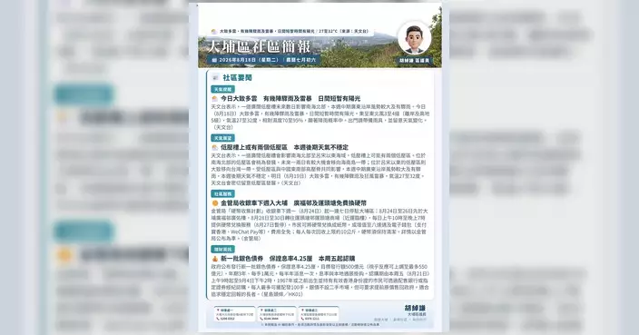 胡綽謙發布大埔區每日晨報 提供WhatsApp及電郵聯絡渠道