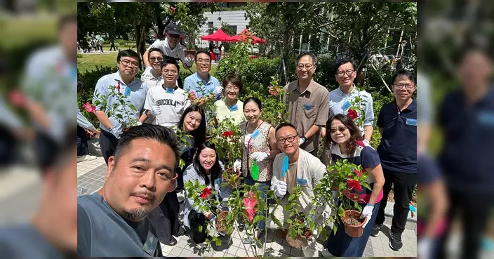 李嘉欣出席將軍澳政府合署社區種植日 與小學生及家長齊種朱槿花苗